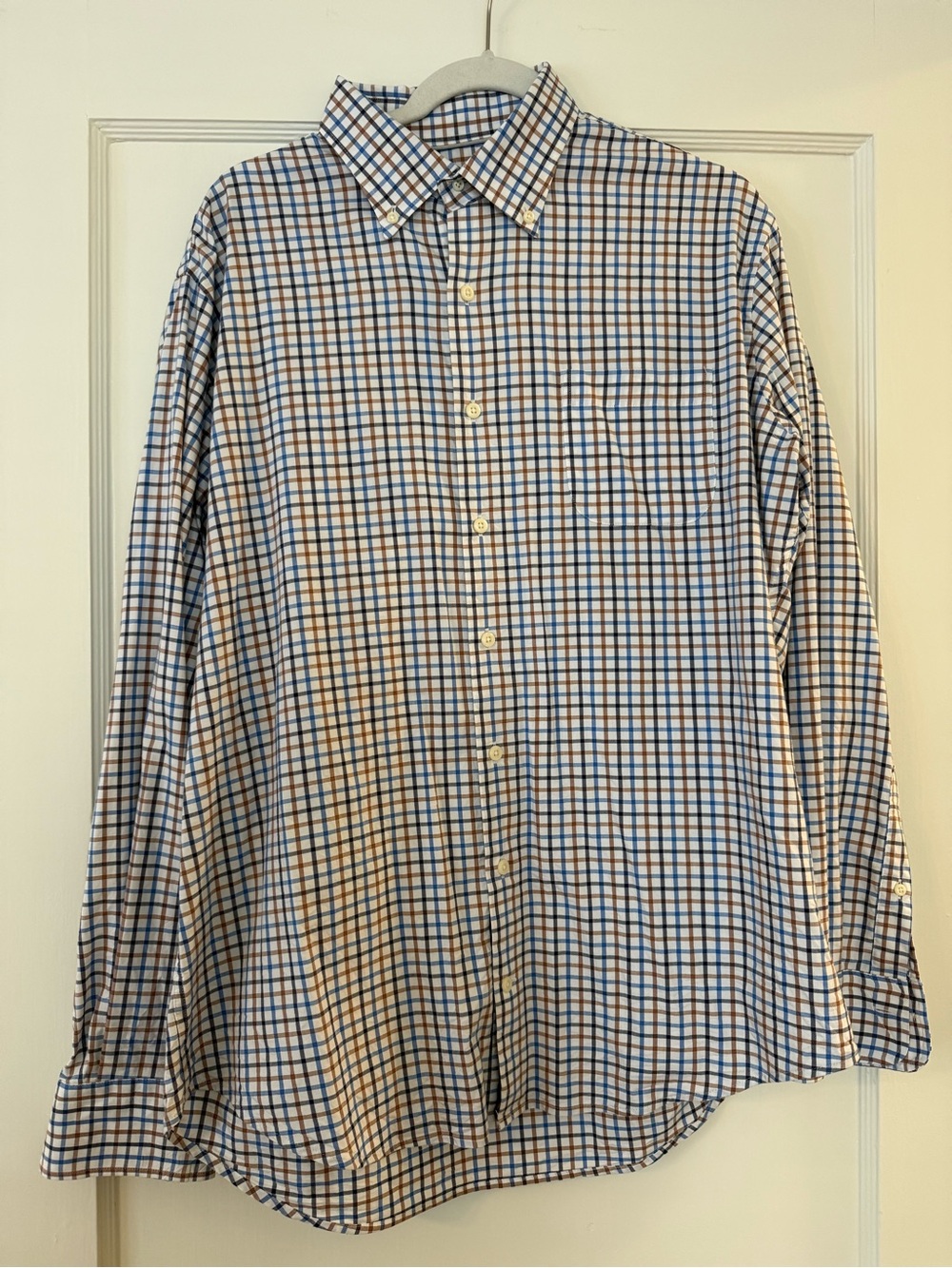 Peter Millar Blue and Brown Checked Dress Shirt